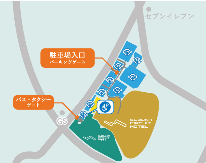 鈴鹿サーキットの駐車場の地図