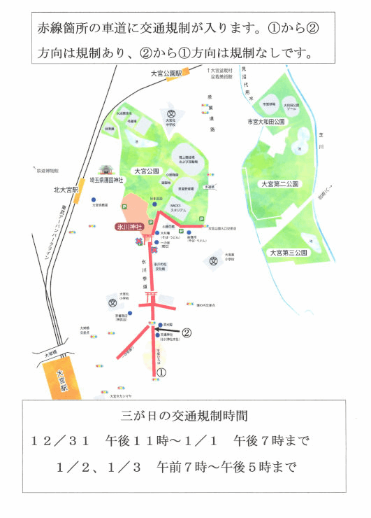 大宮氷川神社の初詣の交通規制