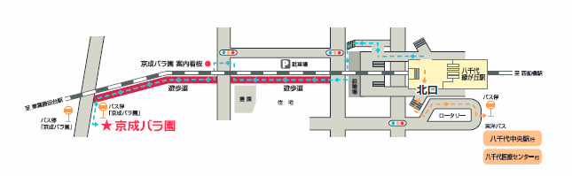 八千代緑が丘駅から京成バラ園までの徒歩でのアクセス