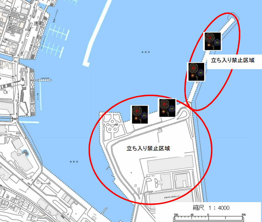 熱海海上花火大会の立ち入り禁止区域の地図