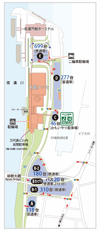 朱鷺メッセ・万代島駐車場の地図