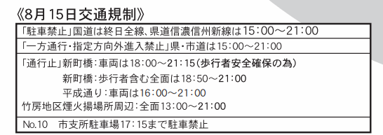 ろうかく湖とうろう流しと花火大会2022の交通規制