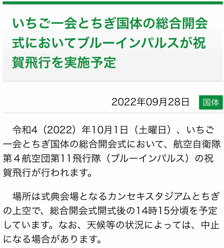 ブルーインパルスの栃木国体飛行時間