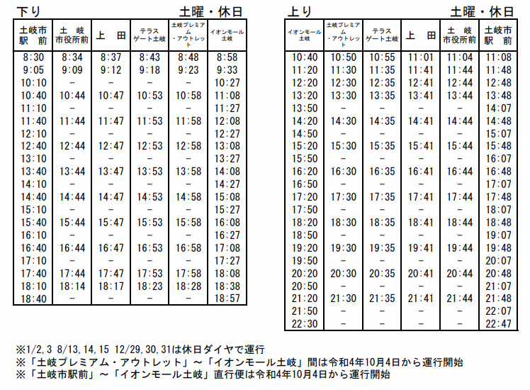 イオンモール土岐バス時刻表