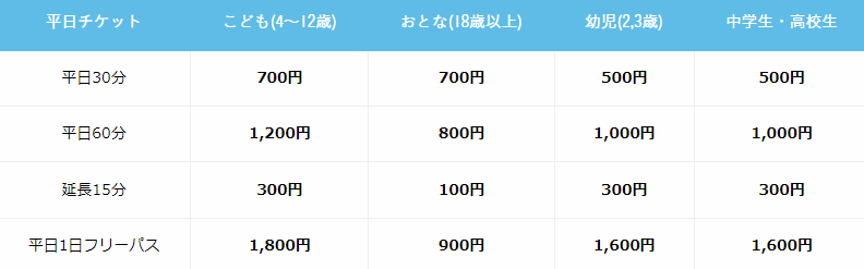 リトルプラネット mozoワンダーシティ平日の料金