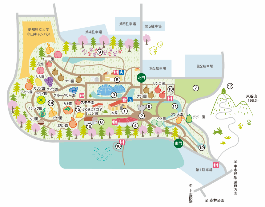 東谷山フルーツパークの地図と駐車場の場所