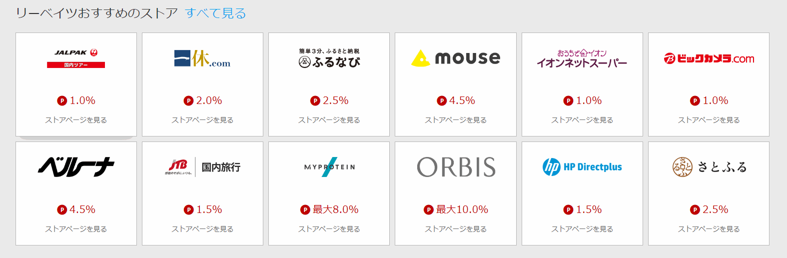 楽天リーベイツ提携企業一覧